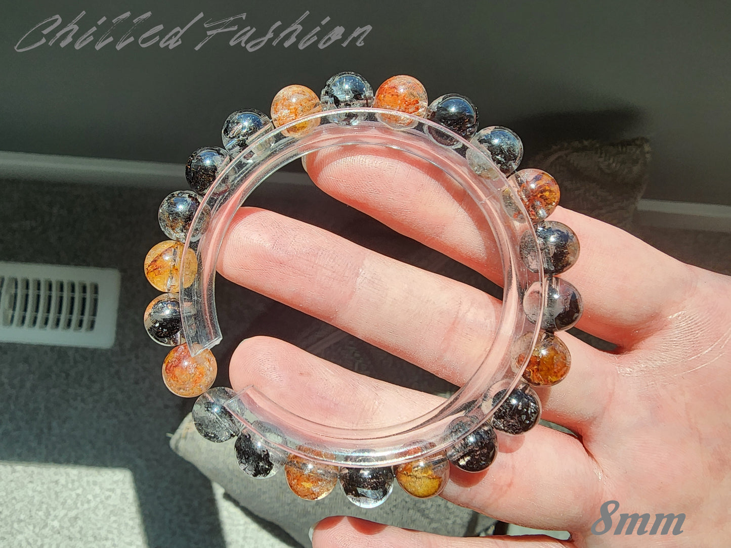 [Bracelet] Black and Red Herkimer-Style Quartz Bracelet