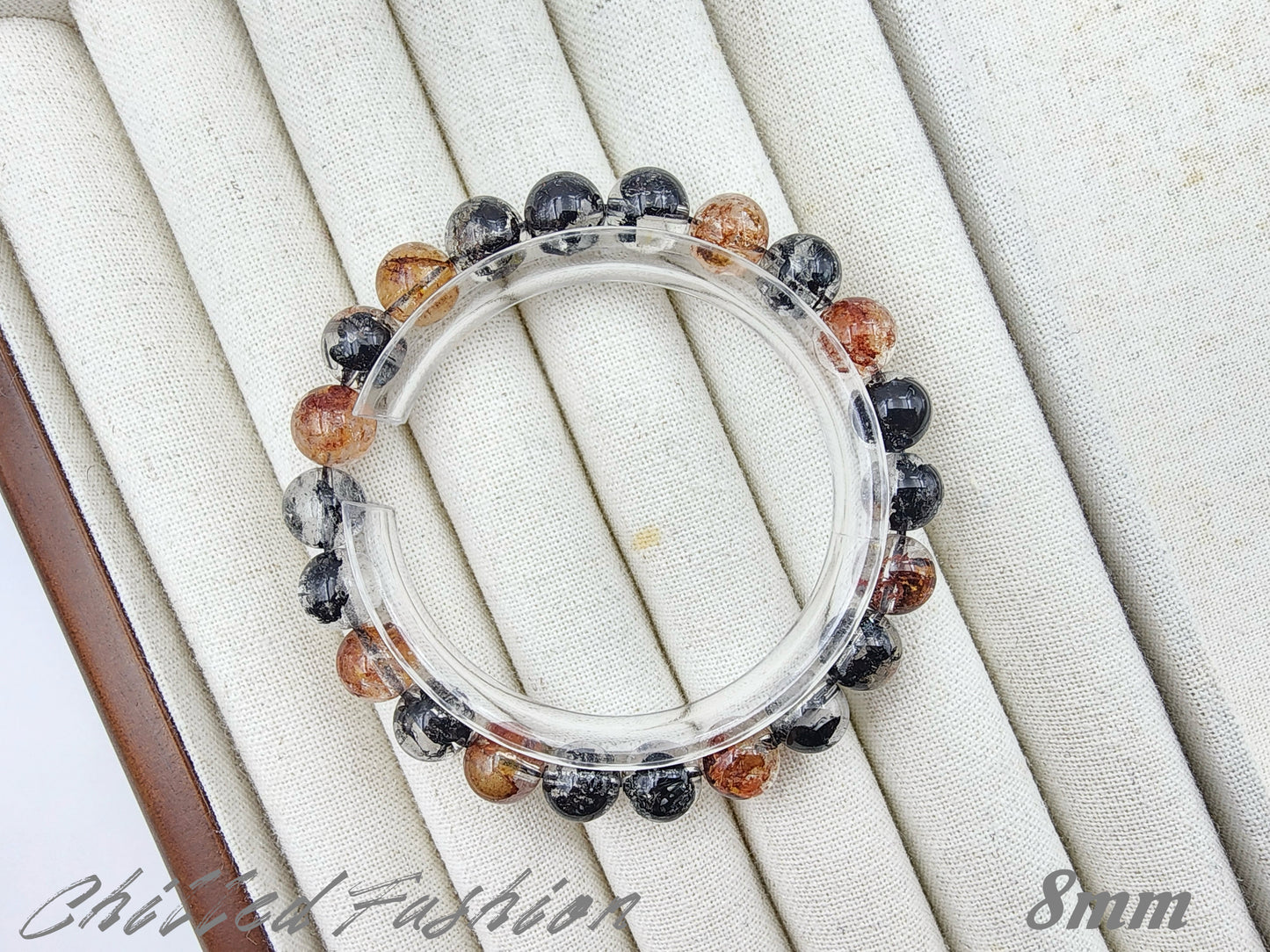 [Bracelet] Black and Red Herkimer-Style Quartz Bracelet
