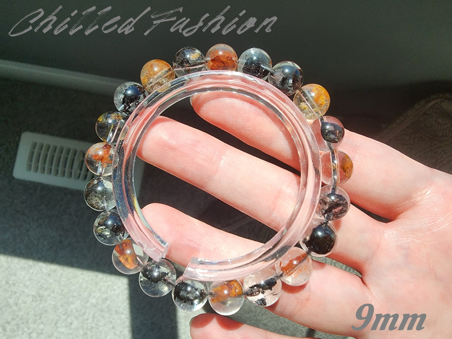 [Bracelet] Black and Red Herkimer-Style Quartz Bracelet
