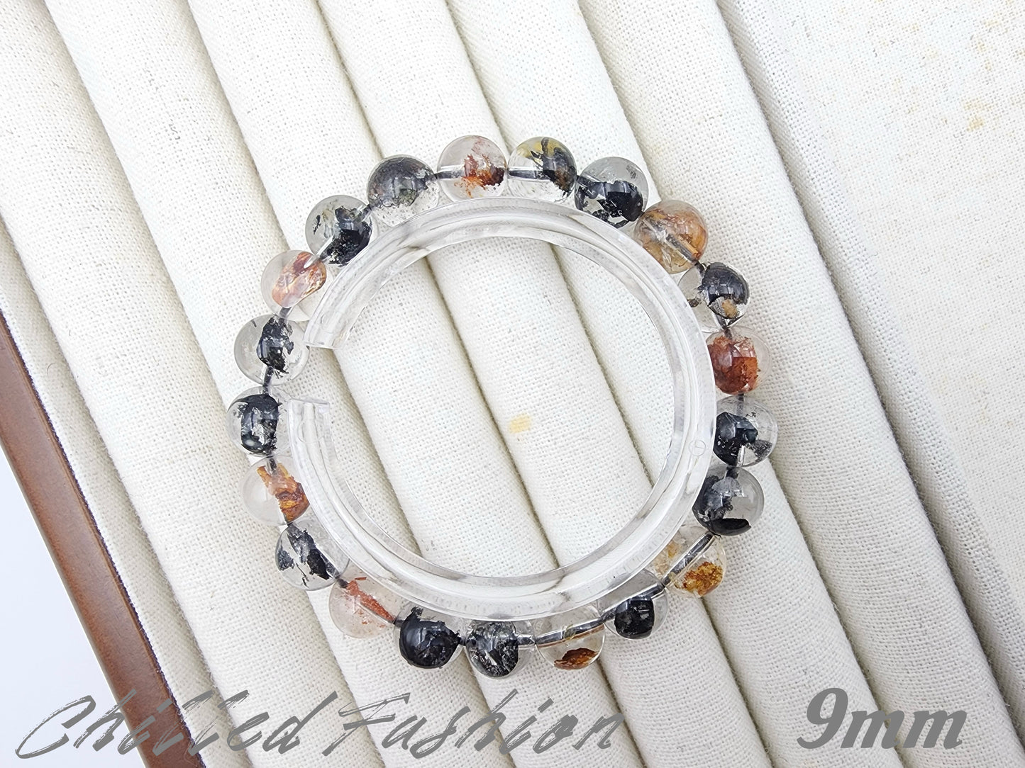 [Bracelet] Black and Red Herkimer-Style Quartz Bracelet