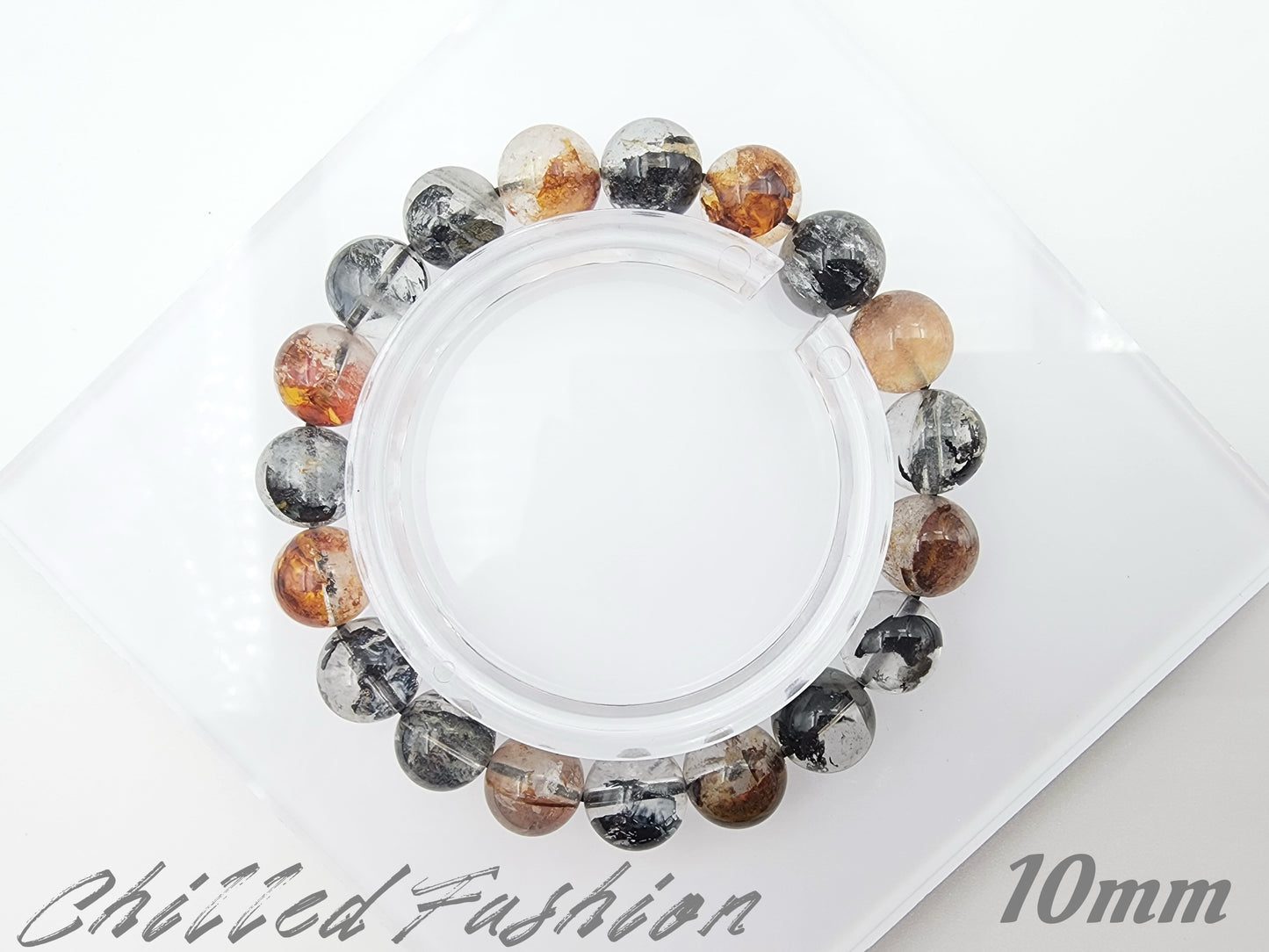 [Bracelet] Black and Red Herkimer-Style Quartz Bracelet