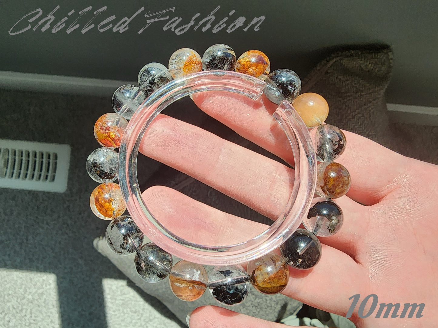 [Bracelet] Black and Red Herkimer-Style Quartz Bracelet