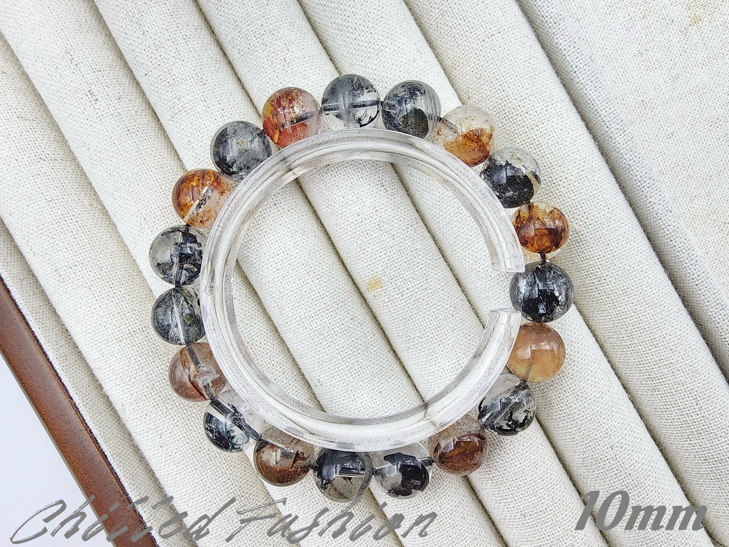 [Bracelet] Black and Red Herkimer-Style Quartz Bracelet
