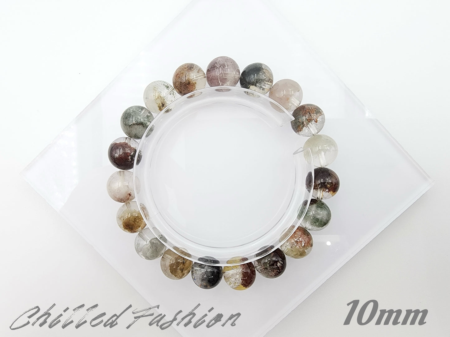 [Bracelet] Colorful Phantom Quartz Bracelet with Half Bowl Inclusions