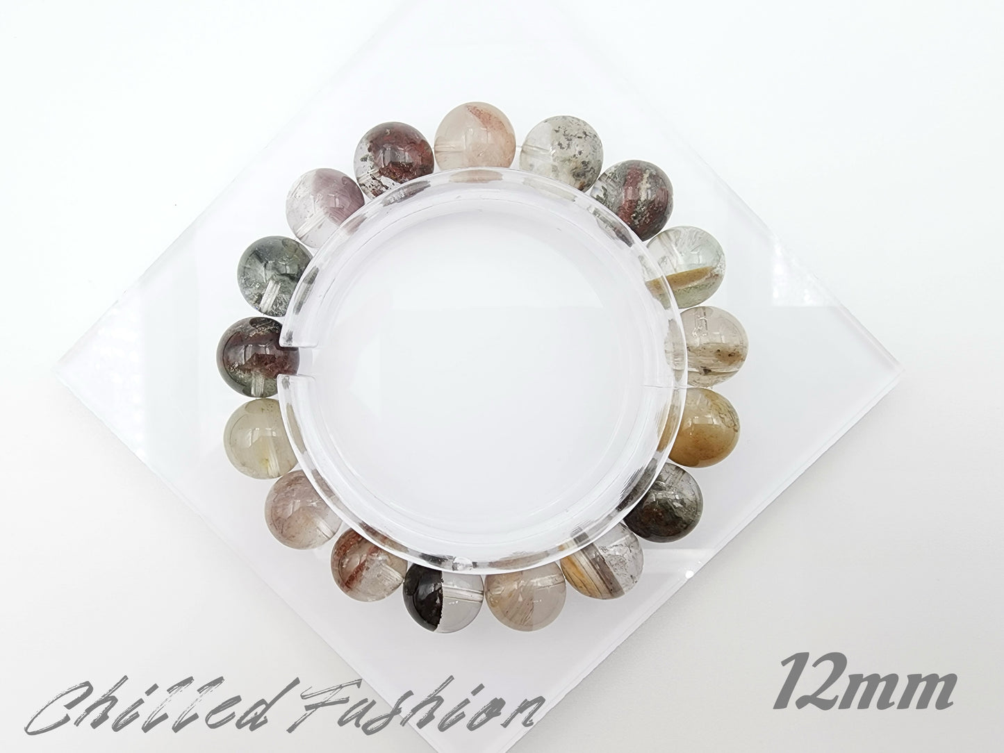 [Bracelet] Colorful Phantom Quartz Bracelet with Half Bowl Inclusions