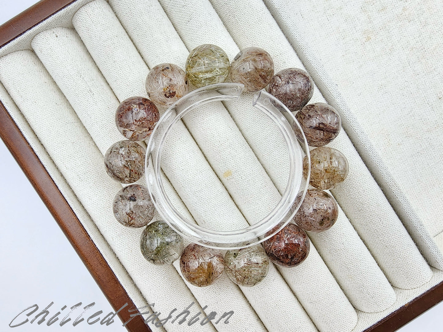 [Bracelet] 15mm Colorful Snow Frost Rutilated Quartz Bracelet