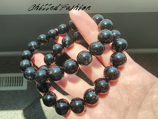 [Bracelet] 12mm Brazilian Black Rutilated Quartz Bracelet