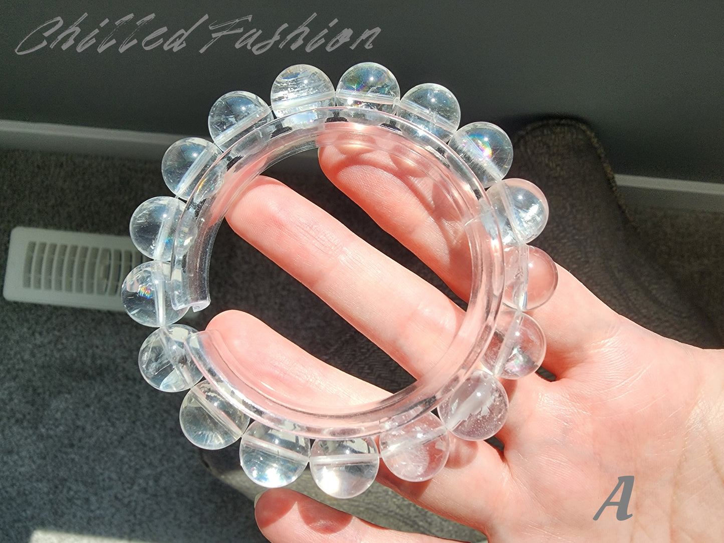 [Bracelet] Natural 12mm Lemurian Quartz Bracelet with Rainbow Flash