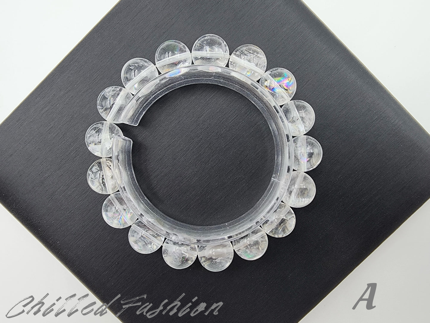 [Bracelet] Natural 12mm Lemurian Quartz Bracelet with Rainbow Flash