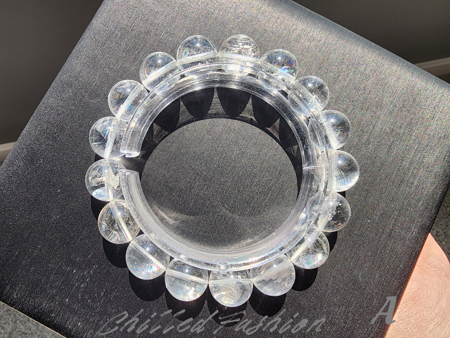 [Bracelet] Natural 12mm Lemurian Quartz Bracelet with Rainbow Flash