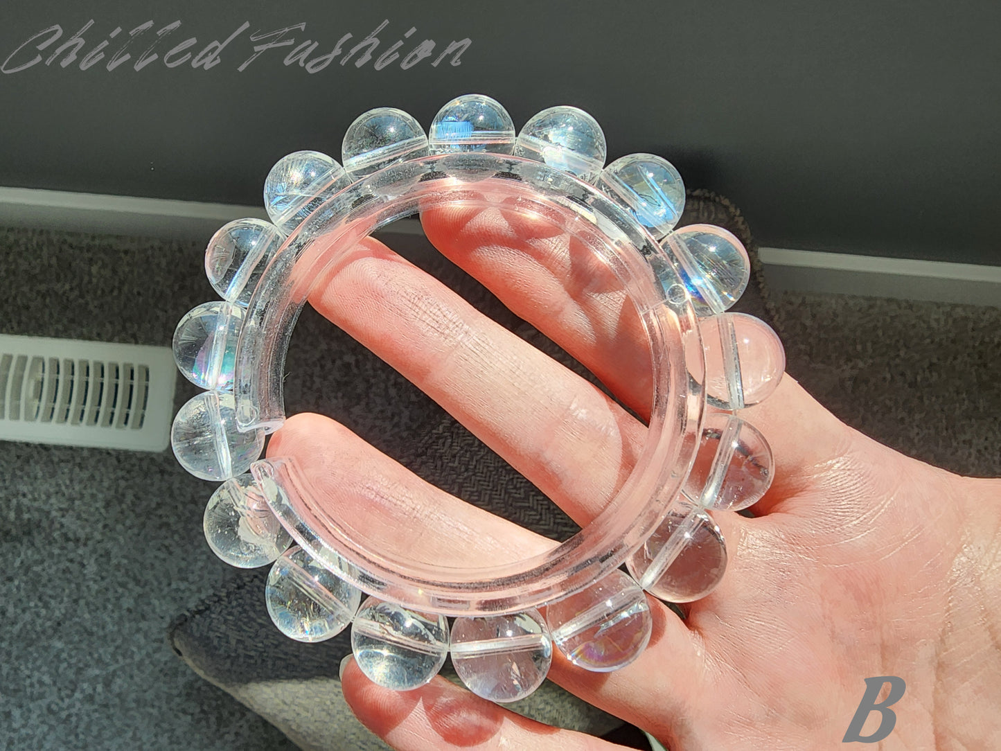 [Bracelet] Natural 12mm Lemurian Quartz Bracelet with Rainbow Flash