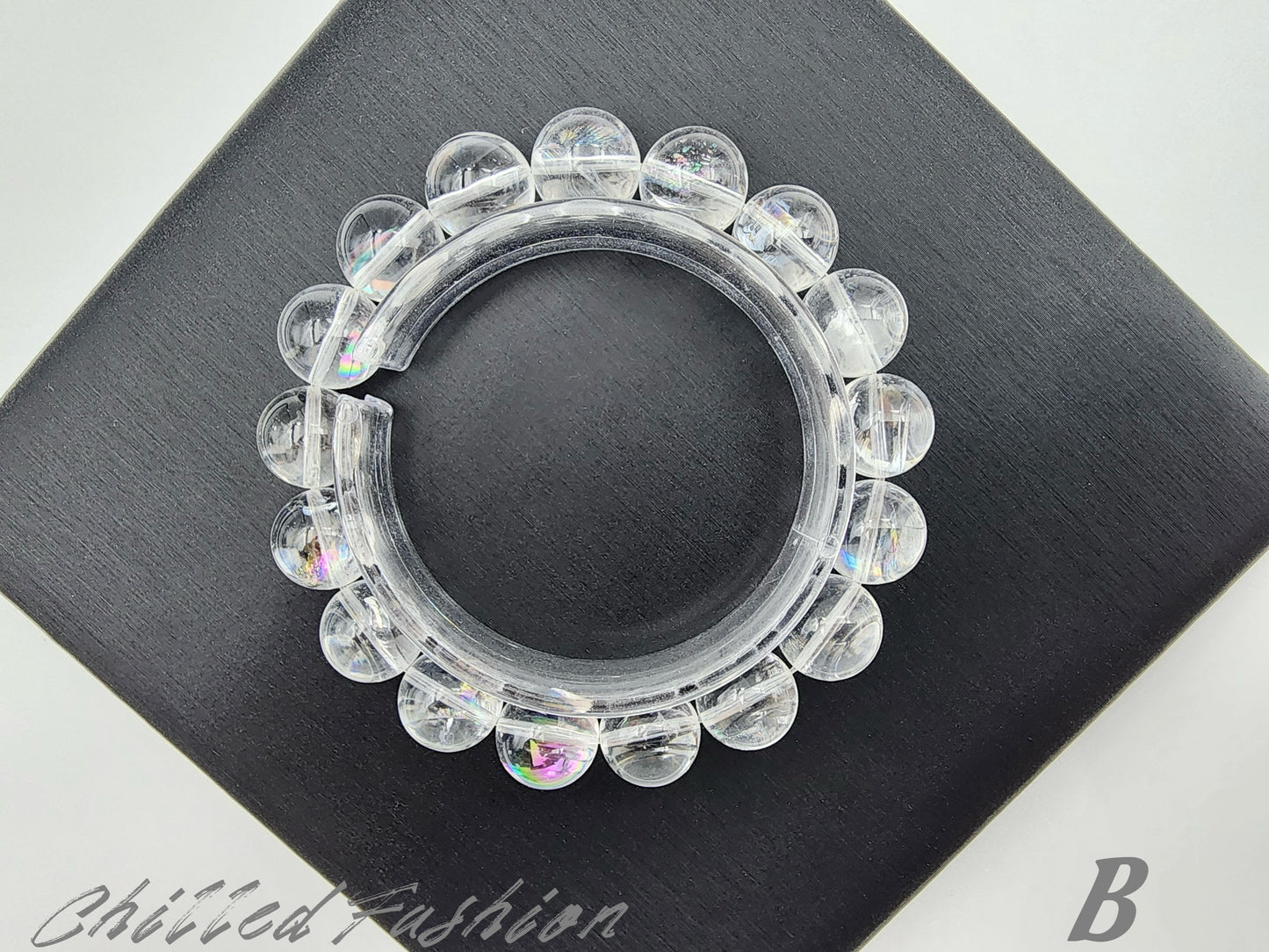 [Bracelet] Natural 12mm Lemurian Quartz Bracelet with Rainbow Flash