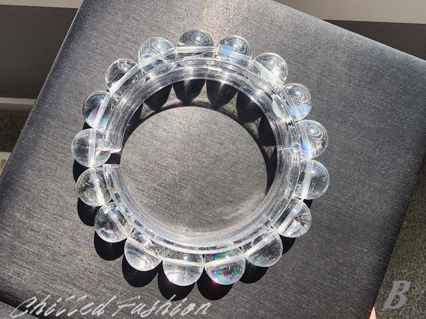 [Bracelet] Natural 12mm Lemurian Quartz Bracelet with Rainbow Flash