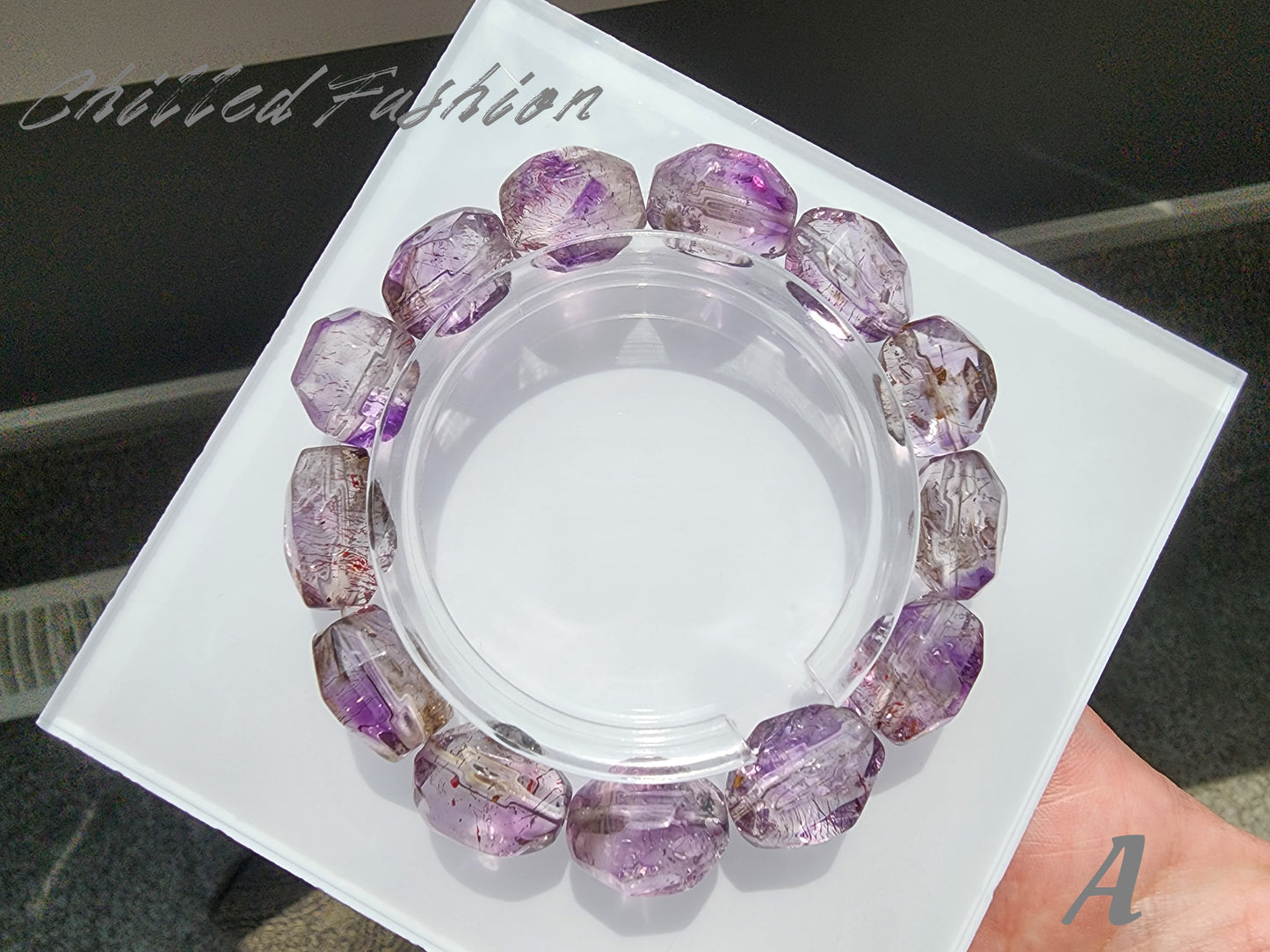 [Bracelet] Purple Super Seven Quartz Bracelet – Faceted Nugget Cut with Red Fire Streaks