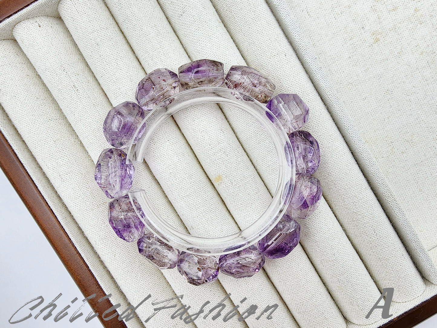 [Bracelet] Purple Super Seven Quartz Bracelet – Faceted Nugget Cut with Red Fire Streaks
