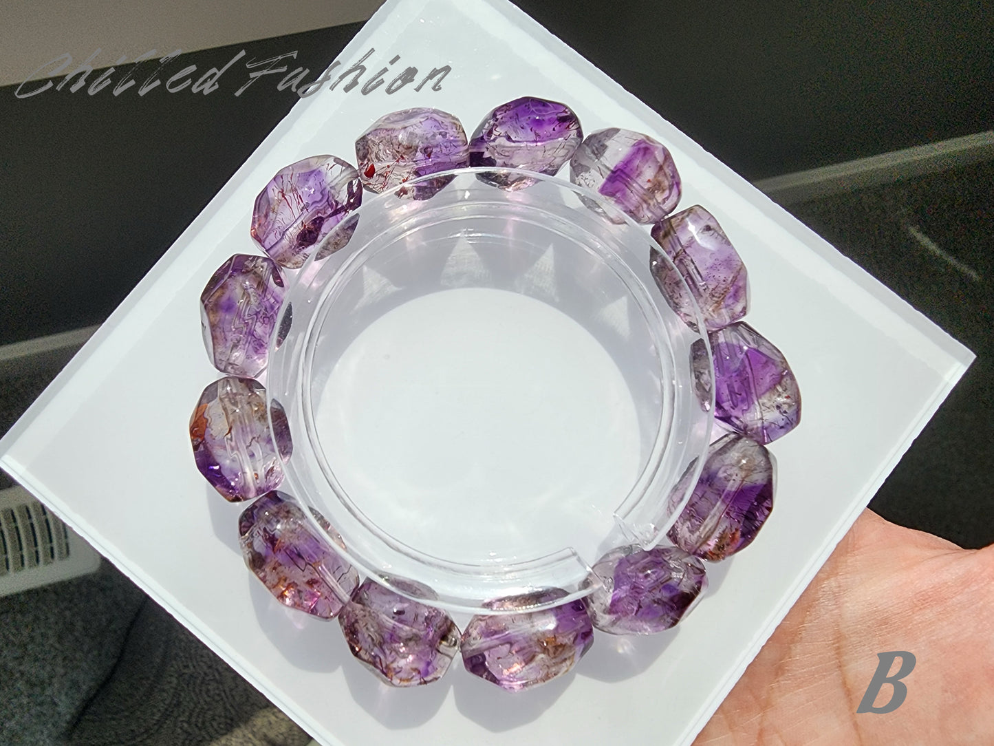 [Bracelet] Purple Super Seven Quartz Bracelet – Faceted Nugget Cut with Red Fire Streaks