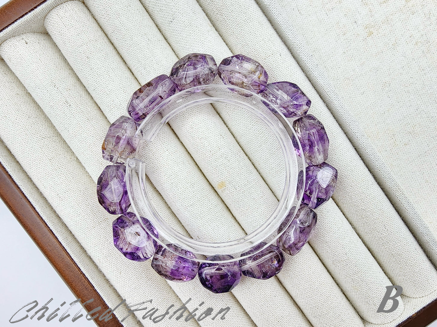 [Bracelet] Purple Super Seven Quartz Bracelet – Faceted Nugget Cut with Red Fire Streaks