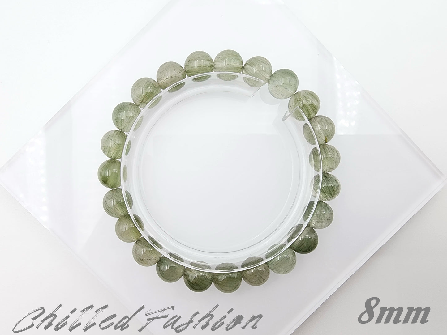 [Bracelet] Natural Green Rabbit Hair Quartz Bracelet