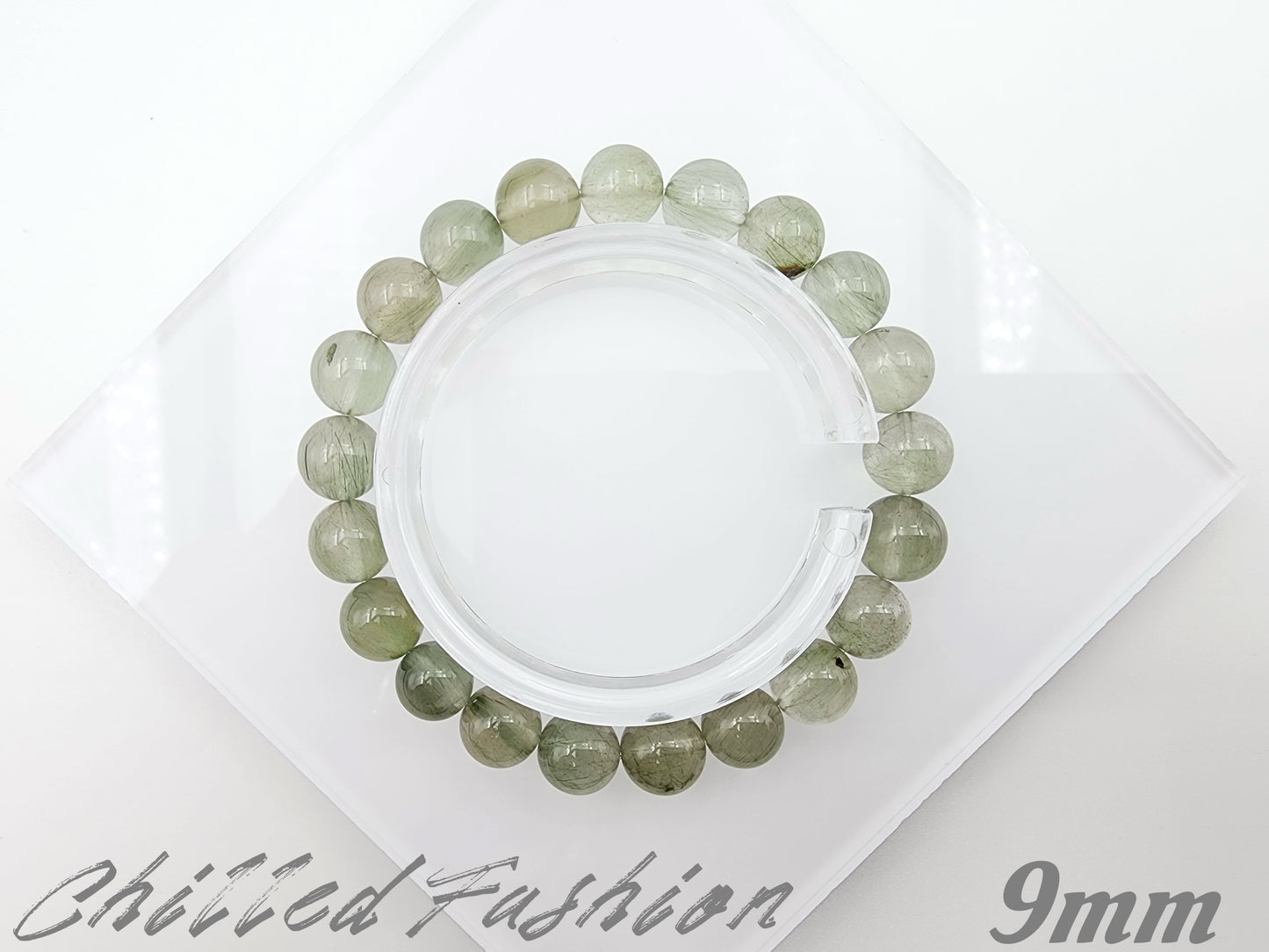 [Bracelet] Natural Green Rabbit Hair Quartz Bracelet