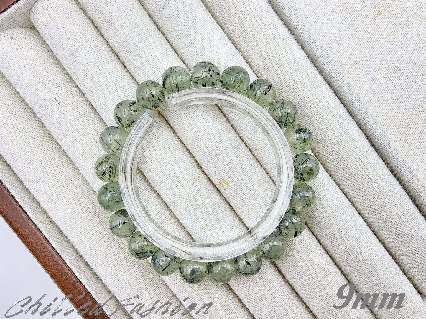 [Bracelet] Natural Prehnite with Black Rutiles Bracelet