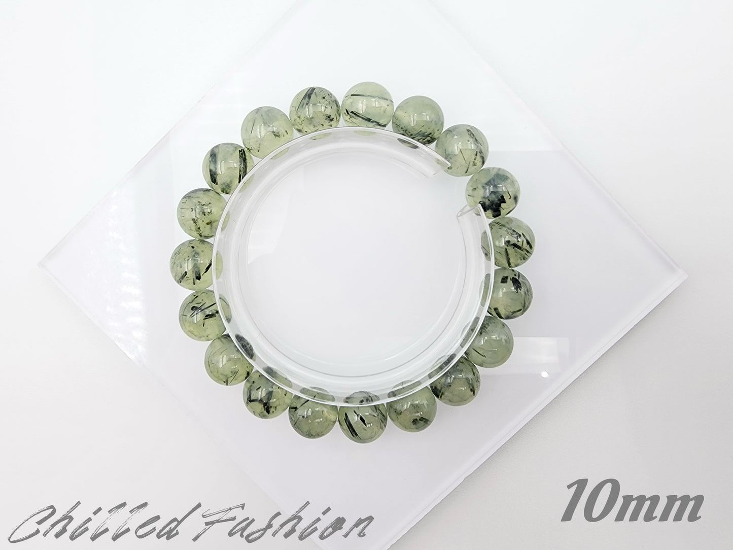 [Bracelet] Natural Prehnite with Black Rutiles Bracelet