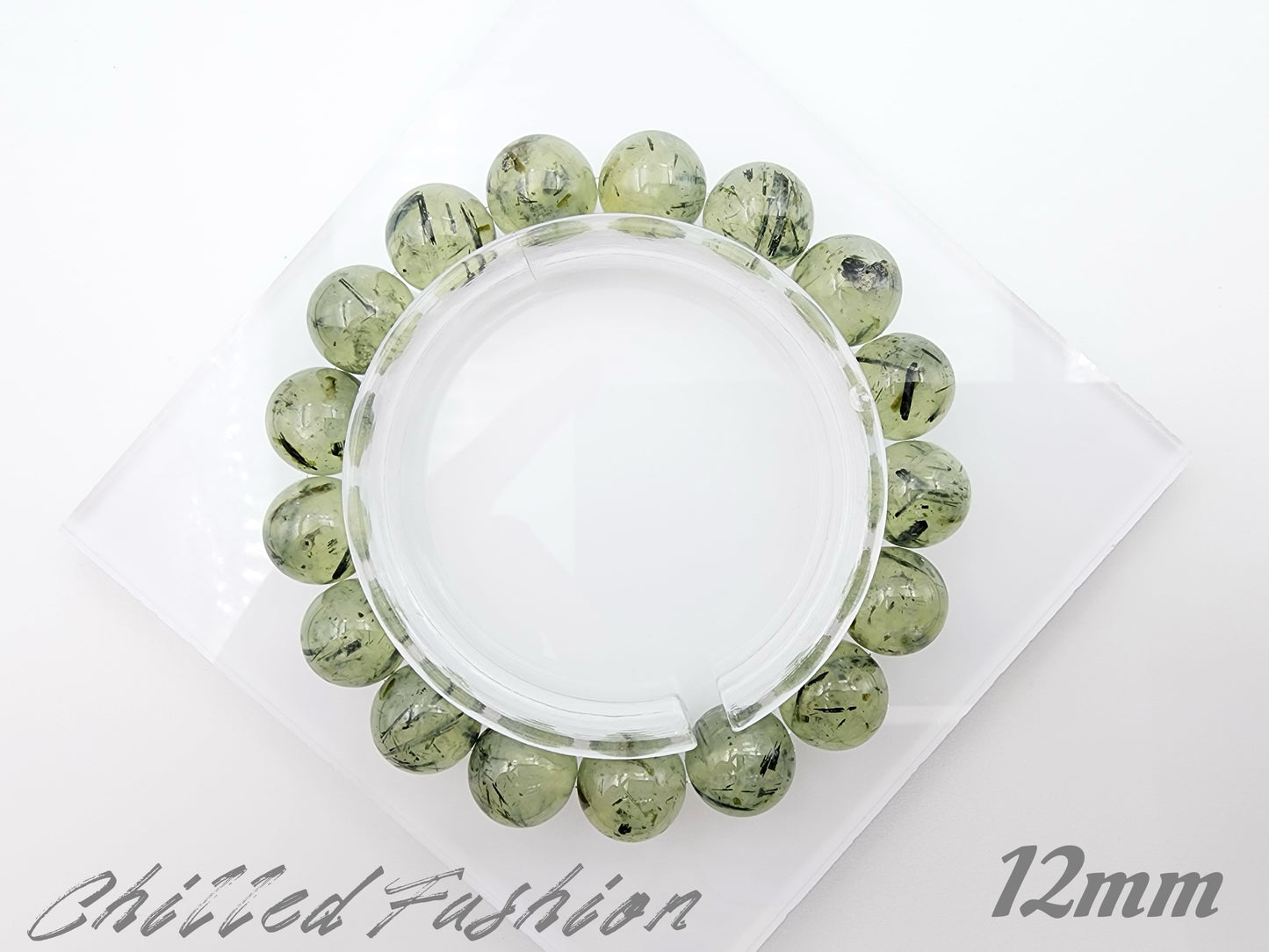 [Bracelet] Natural Prehnite with Black Rutiles Bracelet