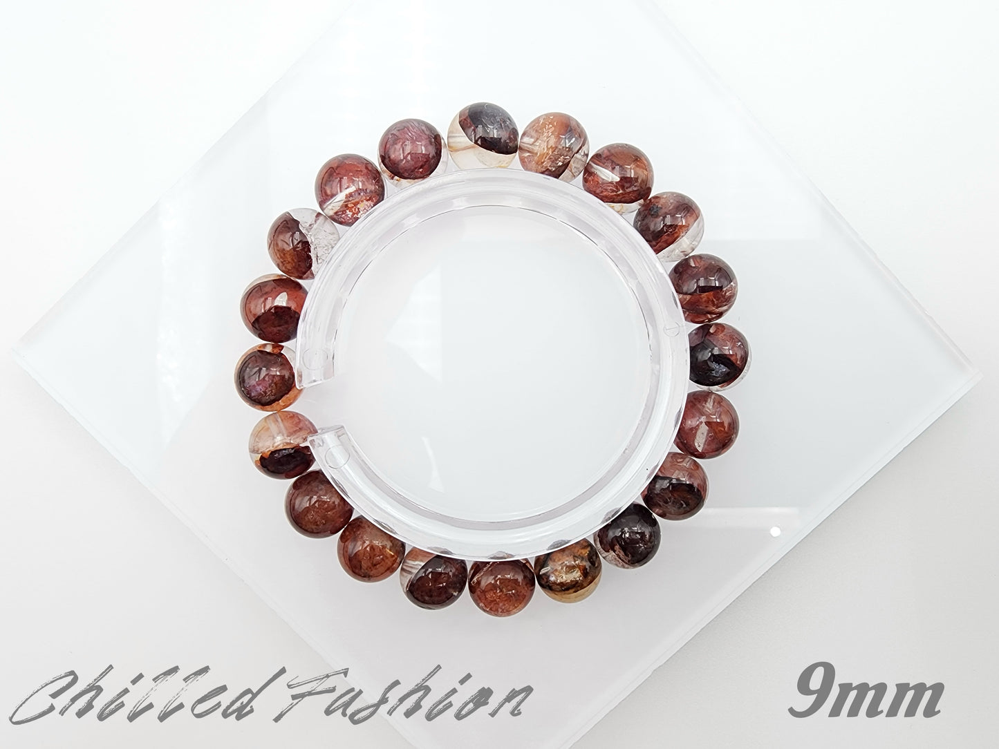 [Bracelet] Oxblood Red Hematoid Quartz 牛血红胶花 Beaded Bracelet
