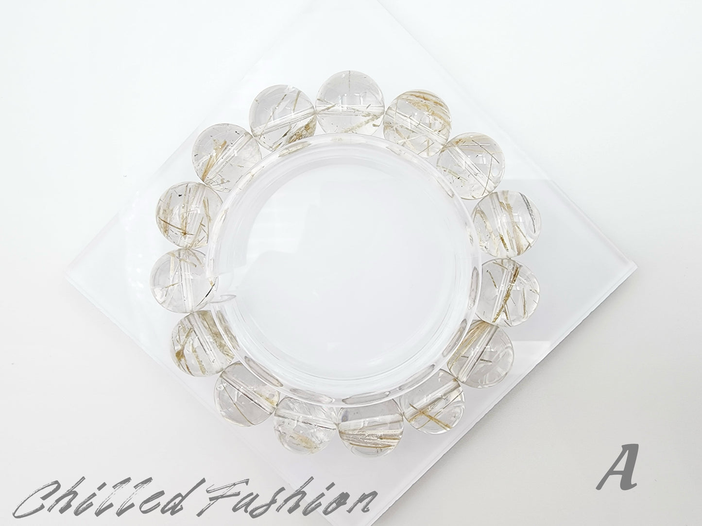 [Bracelet] 15mm Brazilian Snow Frost Rutilated Quartz Bracelet