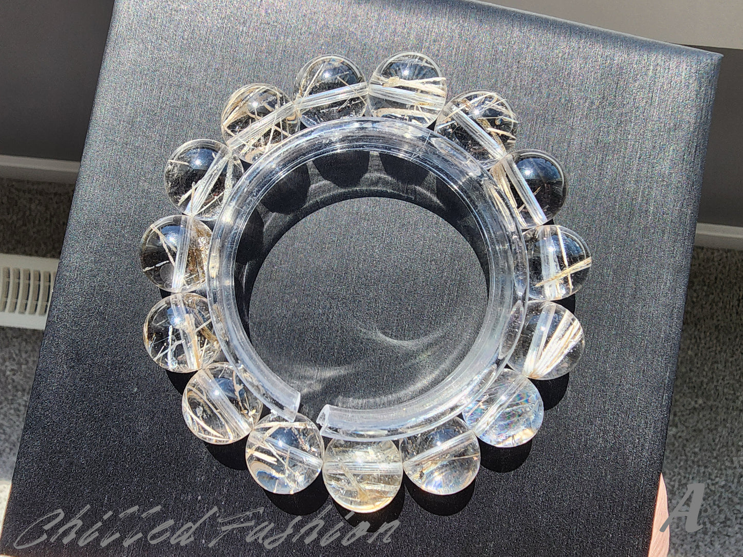 [Bracelet] 15mm Brazilian Snow Frost Rutilated Quartz Bracelet
