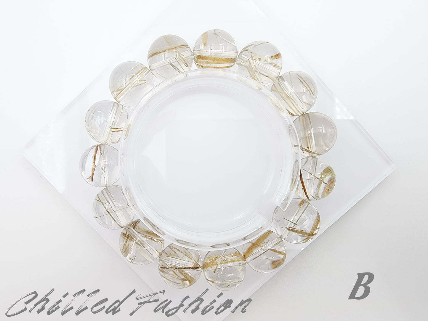 [Bracelet] 15mm Brazilian Snow Frost Rutilated Quartz Bracelet