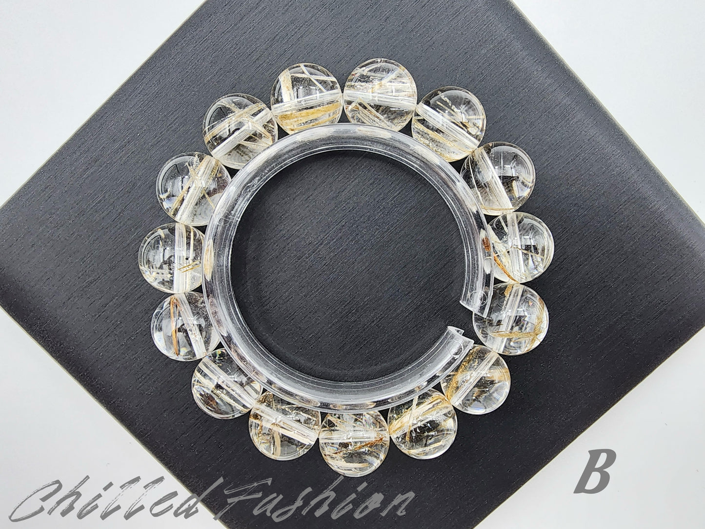 [Bracelet] 15mm Brazilian Snow Frost Rutilated Quartz Bracelet