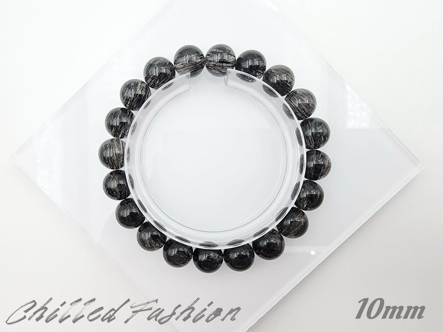 [Bracelet] Black Rutilated Quartz Crystal Bracelet - Protection, Grounding, Luck
