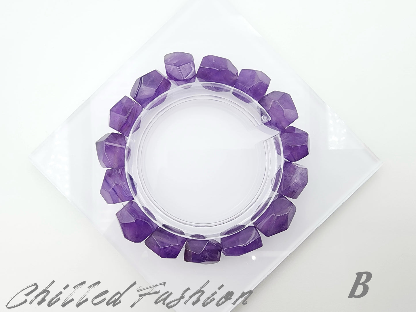 [Bracelet] Natural Amethyst Nugget Bead Bracelet with Multi-Faceted Cuts