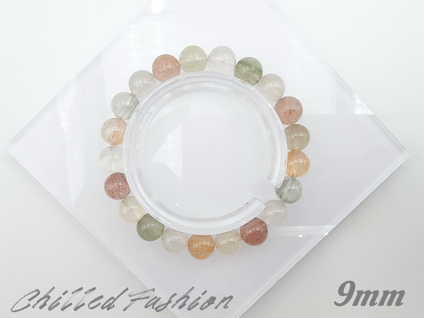 [Bracelet] Unique Rainbow Rabbit Hair Quartz Bracelet
