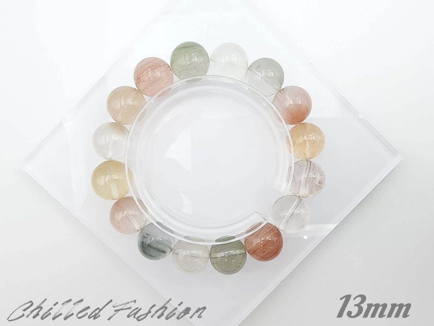 [Bracelet] Unique Rainbow Rabbit Hair Quartz Bracelet