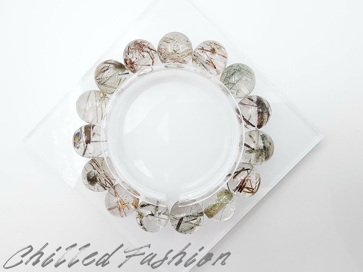 [Bracelet] 15mm Colorful Snow Frost Rutilated Quartz Bracelet