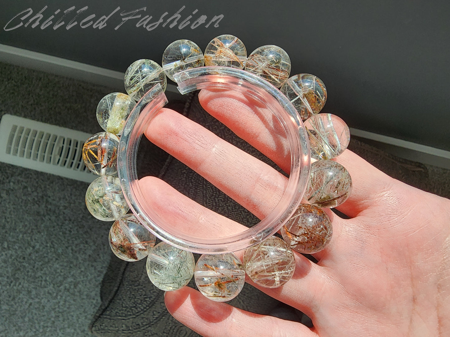 [Bracelet] 15mm Colorful Snow Frost Rutilated Quartz Bracelet