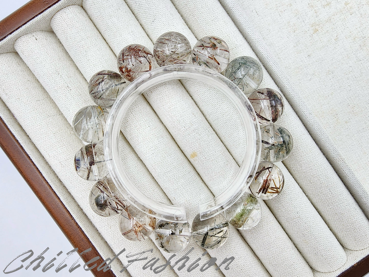 [Bracelet] 15mm Colorful Snow Frost Rutilated Quartz Bracelet