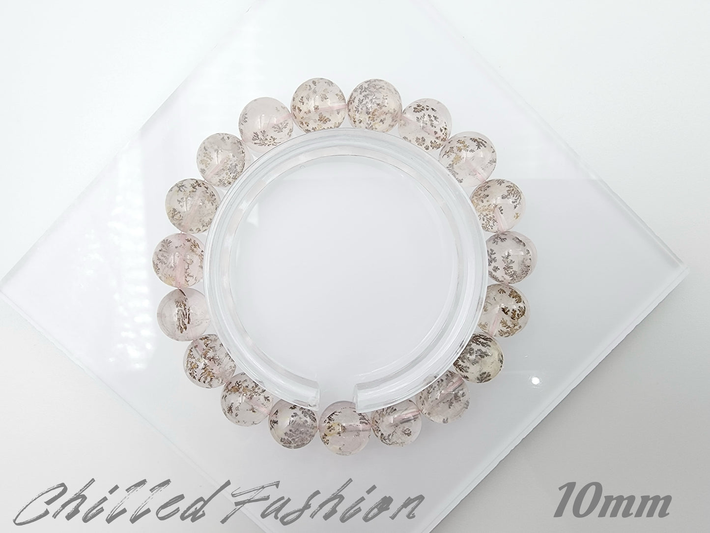 [Bracelet] Pink Dendritic Quartz Crystal Bracelet - Natural Stone Jewelry