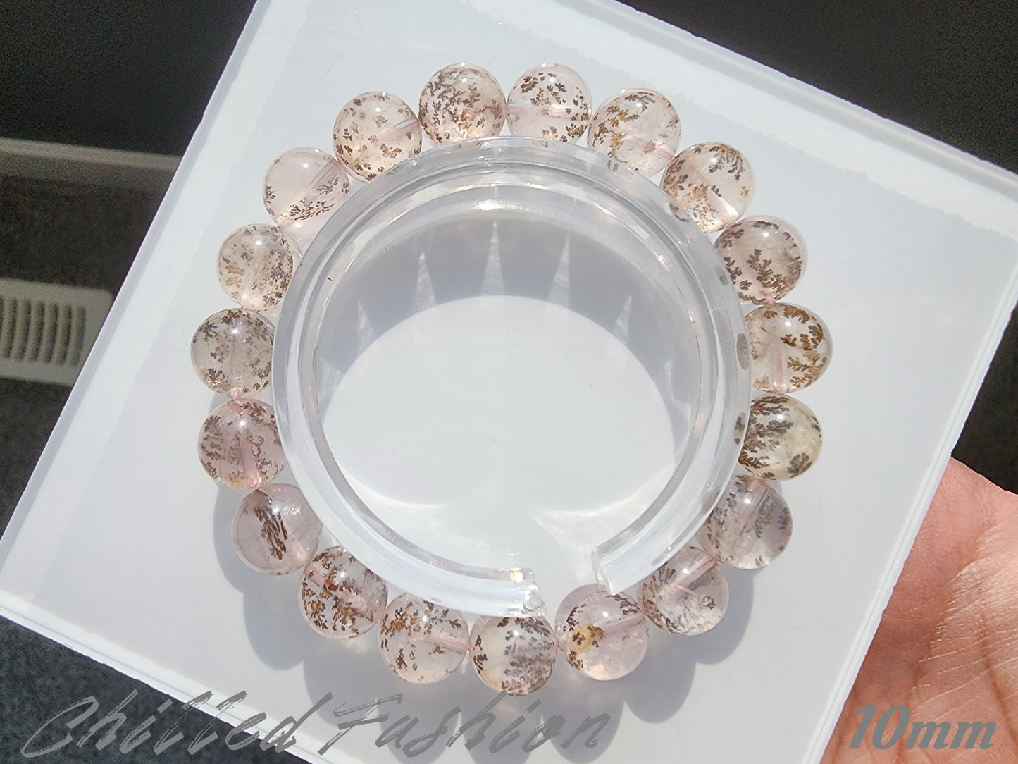 [Bracelet] Pink Dendritic Quartz Crystal Bracelet - Natural Stone Jewelry