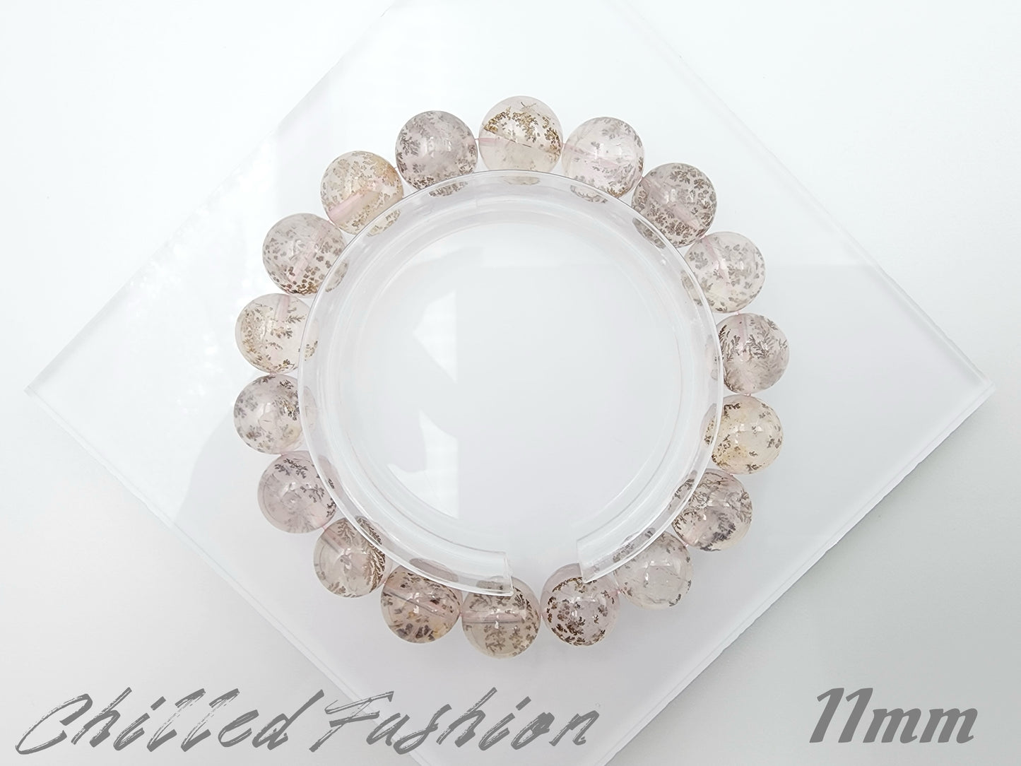 [Bracelet] Pink Dendritic Quartz Crystal Bracelet - Natural Stone Jewelry