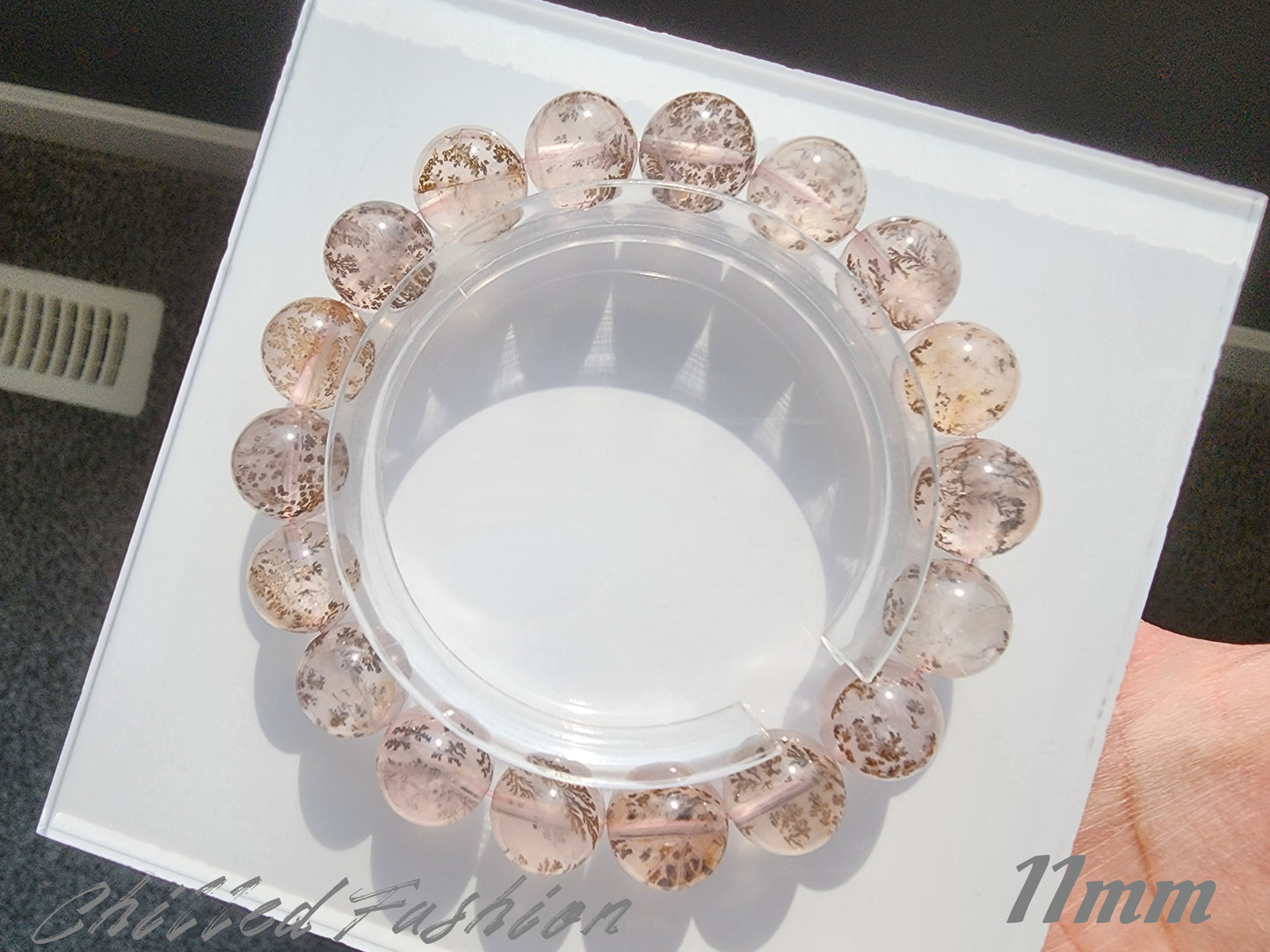 [Bracelet] Pink Dendritic Quartz Crystal Bracelet - Natural Stone Jewelry