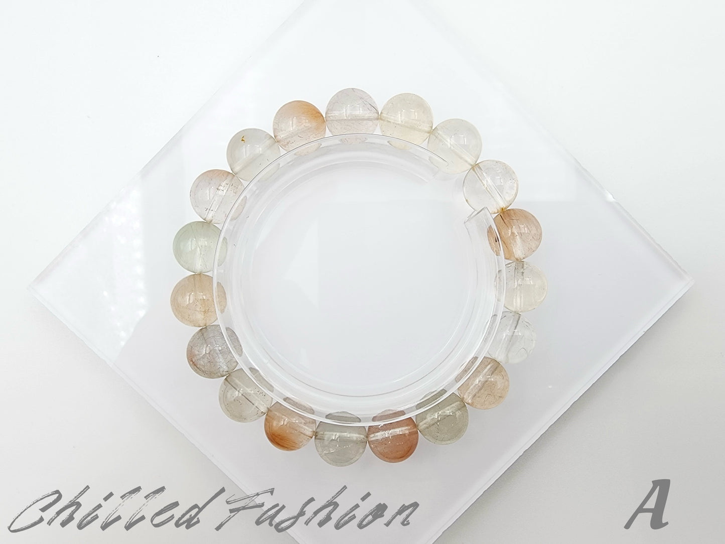 [Bracelet] 10mm Ice Cream Color Multicolored Rabbit Hair Quartz Bracelet