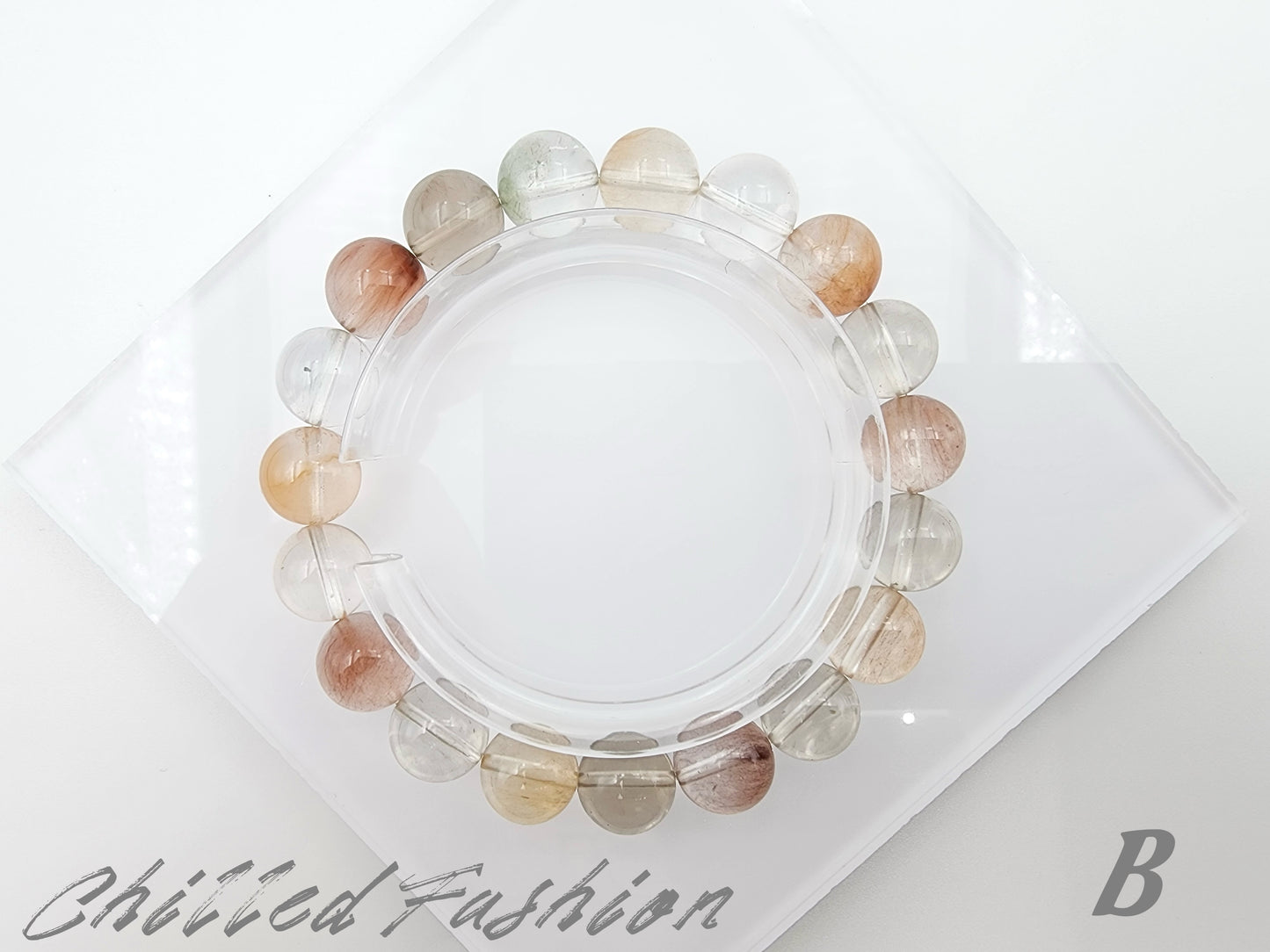 [Bracelet] 10mm Ice Cream Color Multicolored Rabbit Hair Quartz Bracelet