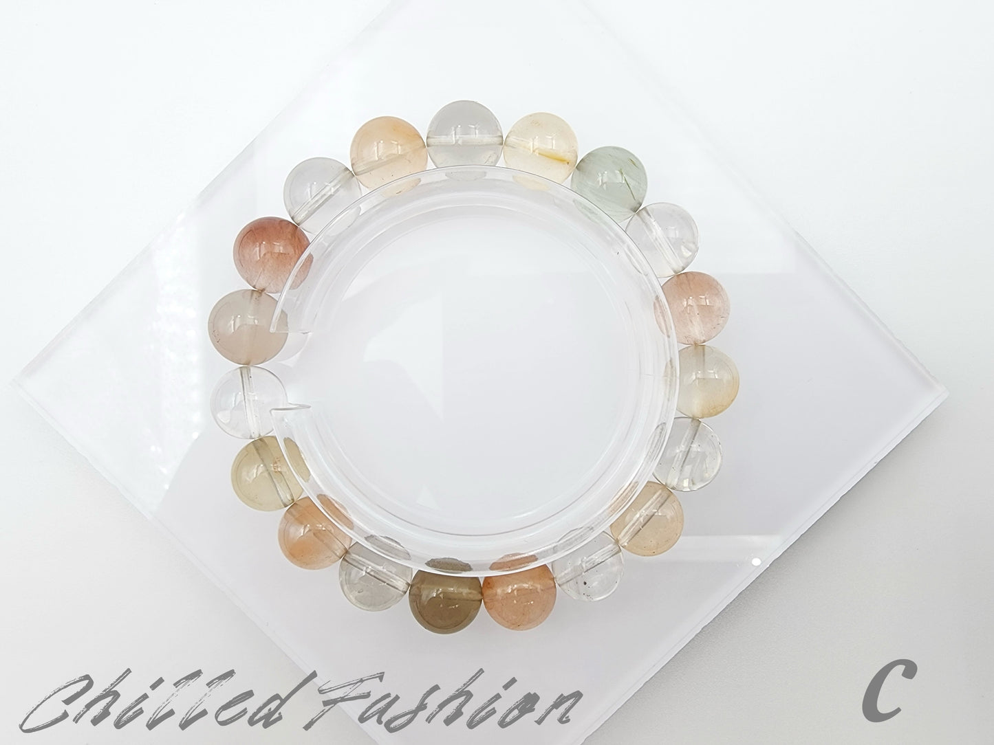 [Bracelet] 10mm Ice Cream Color Multicolored Rabbit Hair Quartz Bracelet