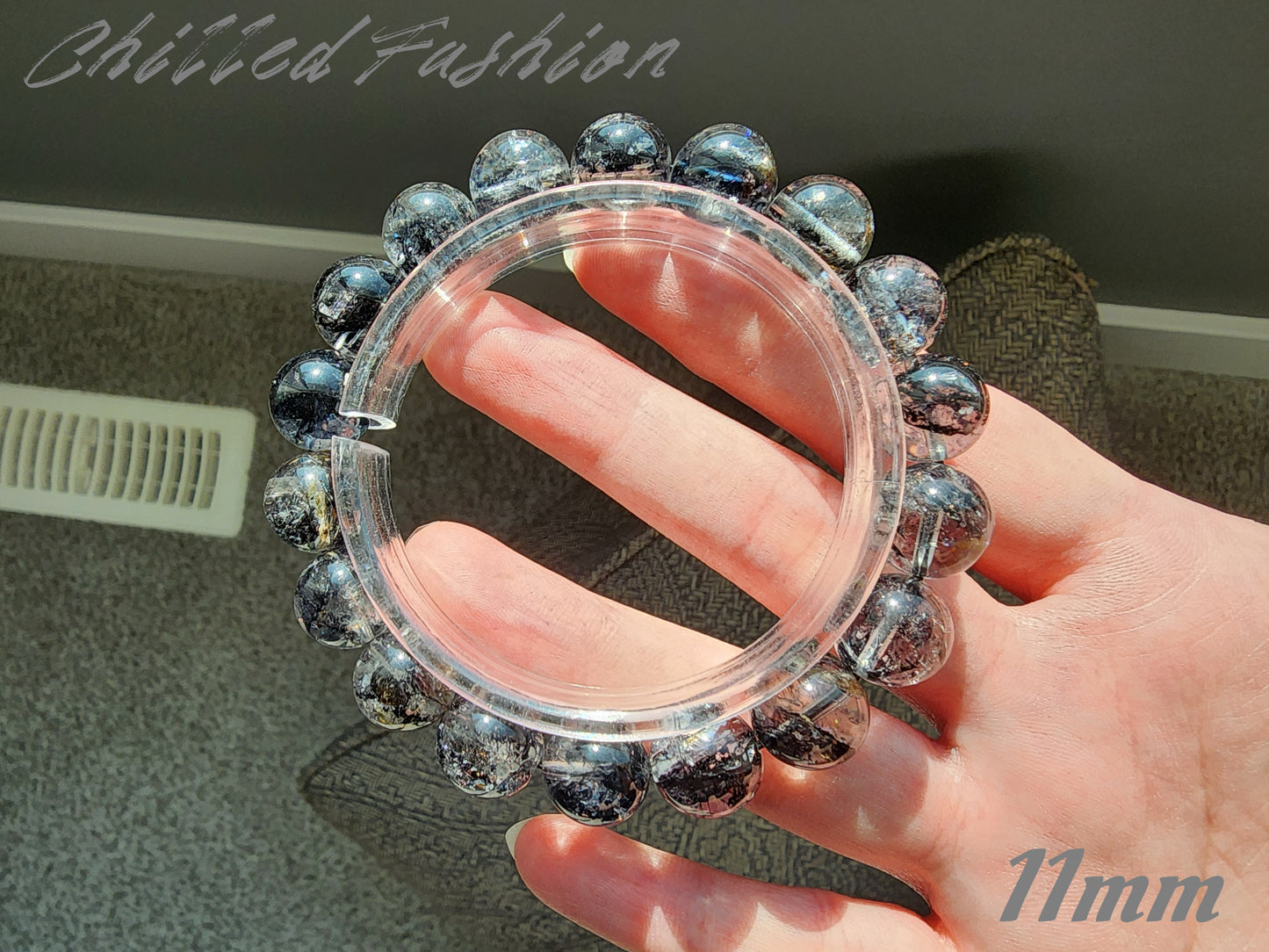 [Bracelet] Natural Black Herkimer-Style Quartz Bracelet