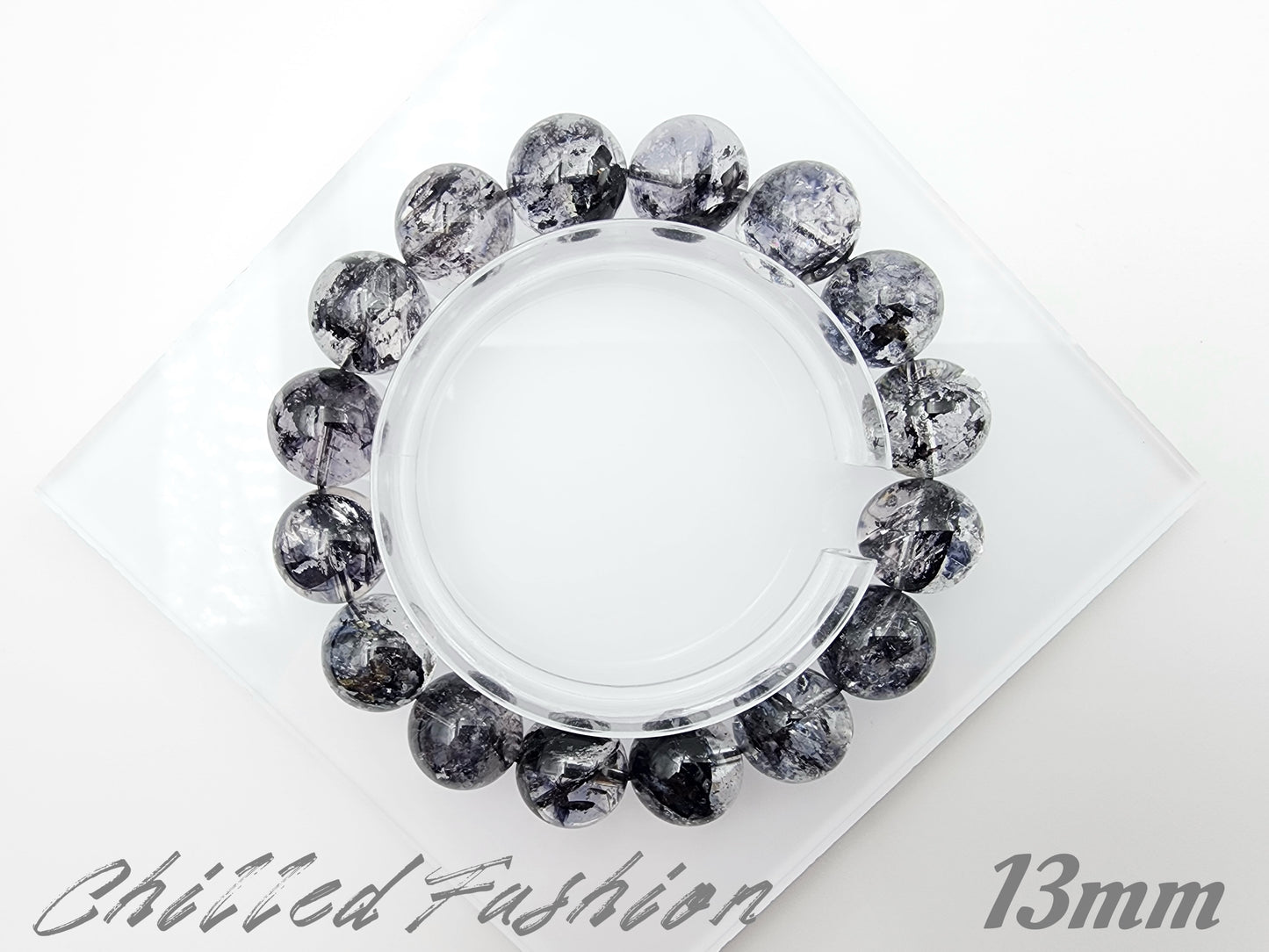 [Bracelet] Natural Black Herkimer-Style Quartz Bracelet