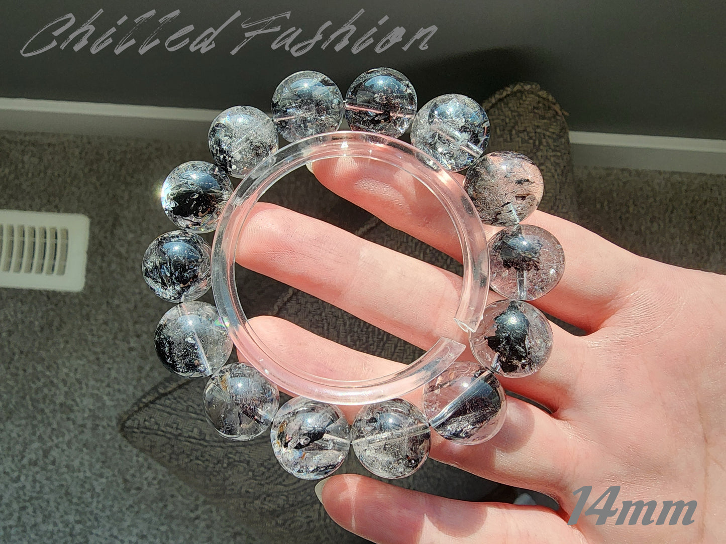 [Bracelet] Natural Black Herkimer-Style Quartz Bracelet