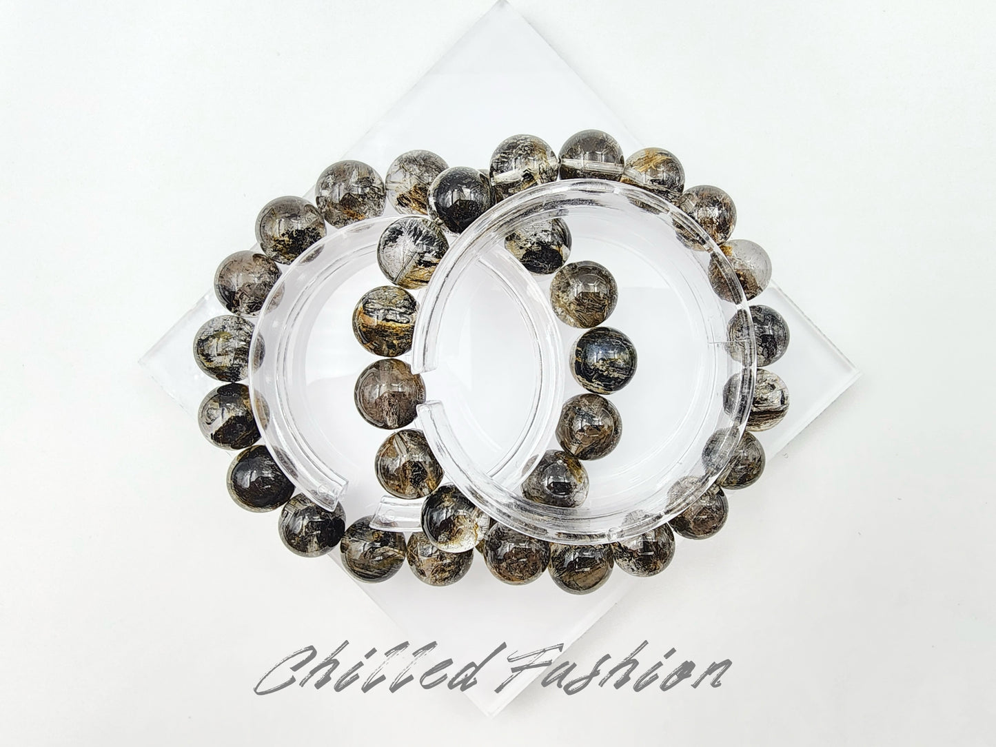 [Bracelet] Skeletal Herkimer Quartz Bracelet with Oil & Yellow Clay Inclusions (Pakistan)