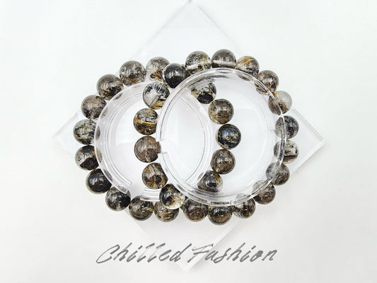 [Bracelet] Skeletal Herkimer Quartz Bracelet with Oil & Yellow Clay Inclusions (Pakistan)